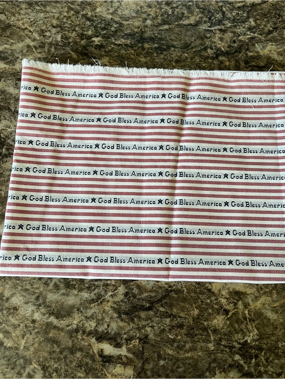 Patriotic 'God Bless America' Red and White Striped Fabric Panel